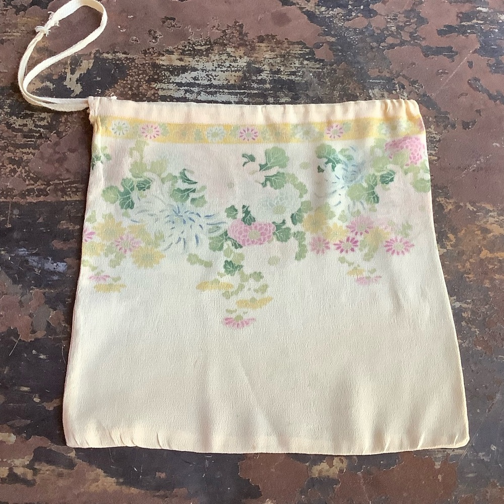 Vintage Japanese Silk Pongee Drawstring Pouch